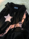 Getadme 2 Y2K Vintage Zip Up Hoodies Women Harajuku Hip Hop Letter Print Sweatshirts Gothic Streetwear Loose Patchwork Tops Coats