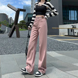 GETADME OUSSYU Woman Jeans High Waist Straight Wide Leg Cotton Denim Clothing Blue Streetwear Vintage Fashion Harajuku Women Trousers