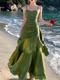 GETADME Women Elegant Graduation Birthday Evening Party Dress Ruffles Spaghetti Strap Mermaid Dresses Wedding Formal Slim Fit Prom
