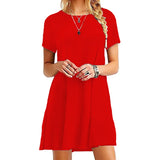 GETADME Women Casual Short Sleeve T Shirt Dress Vintage O Neck Print Loose Mini Dress Elegant Simple Mini Dress Streetwear Sundress