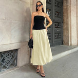 GETADME 섹시 A라인 드레스 여성 여름 신상품 블랙 슬림핏 오프숄더 가슴 드레스 래핑 패션 패치워크 슬리브리스 맥시 드레스