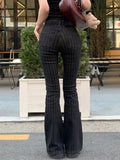 GETADME FDEY Stripe Slim Vintage Chic Jeans Zipper Pockets Fashion Low Waisted Button 90s Pants Streetwear All-match For Women