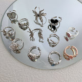 Getadme Y2K Crystal Rings Kpop Heart Adjustable Ring Irregular Geometry Punk Vintage Rings Set for Women Girls New Fashion Jewelry
