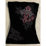 GETADME Y2k Sling Tube Top Cross Print Goth Crop Backless Sexy Punk Vintage Streetwear 90s Aesthetic Harajuku Womens Grunge Tees