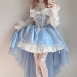 GETADME 2026 New French Romantic Lolita Elegant Dress Irregular Cosplay Princess Puff Sleeve Bowknot Flower Mesh Fantastic Fairy Dresses