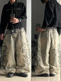 GETADME American Y2K New Grey Printing Baggy Jeans Men Women High Street Vintage Hip Hop Harajuku Casual Joker Couple Wide-leg Pants