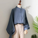 Chemisiers Getadme pour femme, style printemps-automne, manches longues lanternes, col montant, coupe ample.