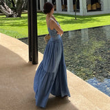 GETADME Neploe Sexy Two Piece Set 2025 Summer Femme French Style V-neck Slim Fit Short Suspended Tank Top High Waist Large Swing Skirt