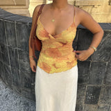 GETADME Women Summer Vintage y2k Aesthetic Crop Tops Floral Print Boho Sleeveless Spaghetti Strap Mesh See Through Coquette Tanks Camis