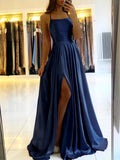 GETADME Elegant Dusty Blue Long Prom Dresses For Women 2025 Sexy Side Slit Satin Evening Party Cocktail Gowns Maxi Vestidos De Gala