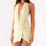 GETADME Women Summer Sleeveless Mini Dress Casual Shell V-Neck Wrap Halter Neck Party Dress for Beach Club Streetwear