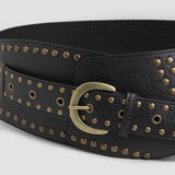 GETADME Women's Wide Belt with High-End Retro Bronze Rivets in a Wasteland Style