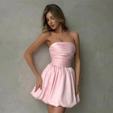 GETADME Trendix Sexy Bandeau Mini Dress Women Off Shoulder Sleeveless Pleated High Waist Dresses Ladies Party Elegant Fashion Dress 2025