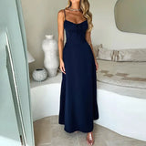 GETADME Elegant Maxi Long Waist Wrap A-line Dress Women Spaghetti Strap 2025 Summer Fashion Dress Backless Sexy Party Dresses