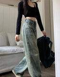 GETADME Retro Washed Vintage Jeans For Women In Autumn And Winter High Waisted Straight Leg Loose Wide Leg Pants Casual Pants