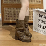 GETADME Autumn and Winter Fashion Retro Brown Western Cowboy Boots Women's Boots 2025 New Look Slim Thick and Stacked Short Boots