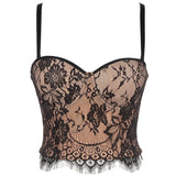 GETADME Push Up Women Sexy Gothic Flower Embroidery Corset Top Bustiers Lace Bra Lady Camis Overbust Cropped Tops Club Party Lingerie