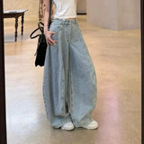 GETADME American Washed Loose Wide Leg Knife Edge Jeans Women's Spring Autumn New High Waist Loose Slimming Floor Length Pants