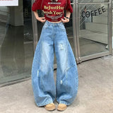 GETADME 2025 Cyber Y2K Streetwear Washed Blue Baggy Ripped Jeans Pants For Women Clothing Wide Leg Lady Denim Trousers Ropa Para Mujer