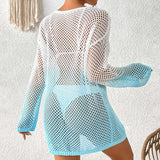 GETADME Sexy Fashion Long Sleeve V Neck Gradient  Hollow Out Ladies Split Pullover Mini Women Bodycon Summer Sundress Swimwear 2025