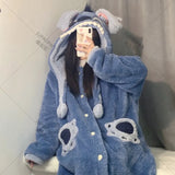 Getadme-Autumn and Winter Coral Velvet Stitzer Cartoon Nightgown Female Jade Gui Dog Thickened Bathrobe Strawberry Bear Plush Nightgown