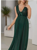 GETADME Sexy Pajamas Long Nightgown Home Wear Fashion Lace Dress For Women Deep V Sleepwear Chiffon Nightdress Wedding Night Clothes