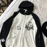 GETADME Zip Up Hoodie Cartoon Japanese Grunge Sweatshirt Women Clothing Streetwear Anime Print Jackets Y2k Tops Casual Loose Outerwear