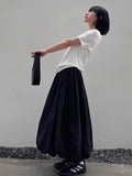 GETADME Elegant Solid Women Elastic Waist Long Skirt Fashion A-line Vintage Korean Fashion Loose Balloon Maxi Skirt Casual Streetwear