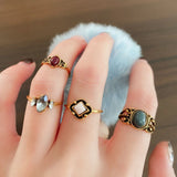 Getadme 4PCS/Set Forest Vine Leaf Flower Ring Vintage Punk Antique Carved Midi Finger Ring Women Bohemian Rings For Men Jewelry Gifts