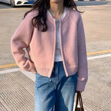 GETADME Women Short Sweater Jacket Women Zipper Cropped Cardigan Spring Autumn Loose Casual Knitwear Coat Long Sleeve Female Outerwear