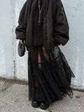 GETADME Mueyeruho 2025 Spring Summer Women Sexy Maxi Lace Skirts Solid High Waist Flare Long Skirt For Women