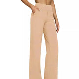 GETADME Casual Loose Straight Leg Pants Women's Summer New Arrival 2025 Pocket Detail Comfortable Fit Long Trousers Fashionable