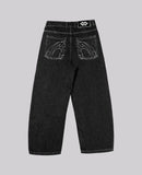 GETADME 90s Retro Street Embroidery Jeans Male  R&B Solid Color Loose Straight Pants Female Y2K Harajuku Hip Hop  Punk Style  Men Jeans