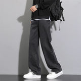 GETADME 2026 New Korean Men's Casual Long Jeans Classic Man Straight Denim Wide-leg Pants Solid Color Light Blue Grey Black