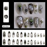 GETADME 24pcs Gradient Black False Nails Cute Cartoon Cat's Eye Forest Elf Girl Press On Nails Glossy Almond Sweet Cool Fake Nail Tips