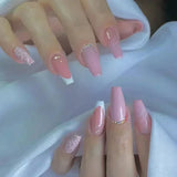 GETADME 24Pcs Brown Long Coffin False Nails Glitter Ballet Wearable with French Design Fake nails Full Press on Nail Ins Nail Tips Art