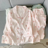 GETADME Embroidery Dog Vintage Plaid 2 Piece Suit Pyjama Femme Korean Style Casual Soft Fashion Women's Pajamas Autumn New Sleepwear