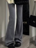 Getadme-Vintage Gray Flare Pants Women Harajuku Black High Waist Wide Leg Trousers Korean Slim Knit Full Pants Y2K Streetwear