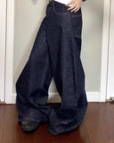 GETADME New American women black high street vibe wide-leg jeans for autumn and winter for men and women washed loose straight pants