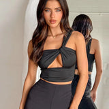 GETADME Women's Spicy Girl Sexy One Shoulder Tight Hollow Open Back Short Top Bar Nightclub 2025 New Edition