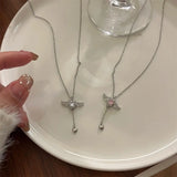 Getadme-Crystal Angel Wings Heart Pendant Necklaces Ladies Girl Simple Y2K Pink White Zircon Love Elegant Necklace Women Jewelry