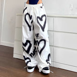 Getadme-American hot girl hip hop love graffiti elastic waist drawstring wide leg pants loose casual high street y2k floor mopping pants