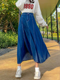 GETADME Maxi Long Skirts Women Spring Summer Casual High Waisted Jean Skirt Ladies Splicing A-Line Ruffle Denim Skirt Plus Size  5XL 6XL