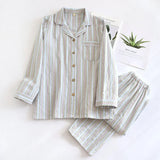 GETADME 2026 New Spring/Summer Couple Set 100% Cotton Striped Long Sleeve Two Piece Set Men's and Women's Cardigan Home Clothes
