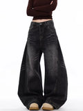GETADME 2025 Japanese Y2K Fashion Vintage Black Patchwork Baggy Women's Jeans Pants Wide Leg Woman Clothing Casual Cotton Denim Trousers