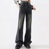 GETADME 여성 하이웨이스트 한국 레트로 슬랙스 와이드 레그 청바지 여자 그런지 스트리트웨어 데님 스트레이트 레그 팬츠 여성 쿨 그레이 바지