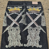 GETADME American Washed Ecko Denim Shorts Mens Hip-hop Rock Street Fashion Pattern Straight Pants Harajuku Trend Wide Pants