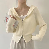 GETADME Hooded Knit Cardigan for Women Long Sleeve Fuzzy Zip Up Knit Crop Sweater Jacket Fall Winter Teen-girl Y2K Acubi Outfit