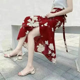 GETADME 11 Colors Women's Summer High Waisted Lace-Up Sexy Wrap Midi Skirt Korean Trendy Beach Elastic Waist Solid All-Match Skirt