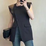 GETADME French 2025 Black Suit Vest Summer Hot Style Young Commuter Design Split Sleeveless Top  roupas femininas